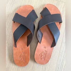 Men's Dark Brown Leather Greek Sandals/Slides